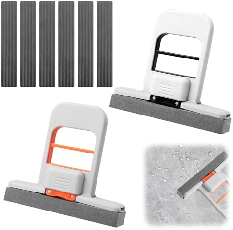 2 Stück Mini Foldable Desktop Mop, Mini Faltbarer Tischmopp Mit 6 Moppkopf, Selbstauswringender Schwamm Wischmopp, Mini Mop, Tragbarer Squeeze Schwammmopp für Die Nass und Trockenanwendung auf Küchena