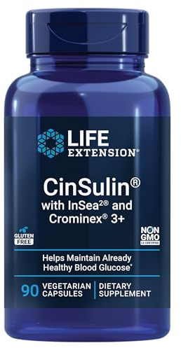 Life Extension CinSulin® with InSea2® and Crominex® 3+, shilajit, amla fruit, cinnamon, brown seaweed, supports healthy metabolism and satiety, gluten-free, non-GMO, vegetarian, 90 capsules