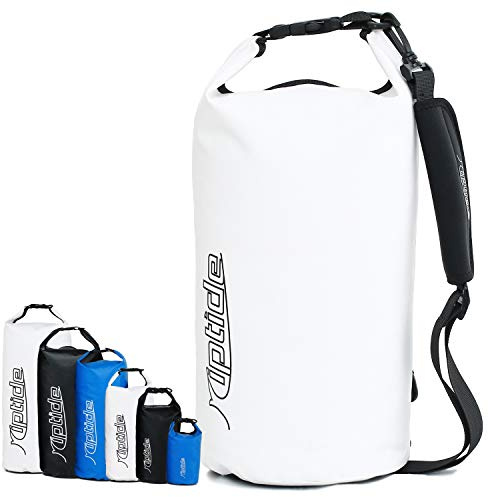 riptide Dry Bag – vattentät packsäck med axelrem I sjösäck, ryggsäck för simning, segling, surfing, utomhus, strand I simsäck, torrväska, packsäck, Vit, 30 liters, Utomhus