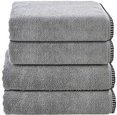 DONE Deluxe Prime 4-tlgs Frottierseit 2X Handtuch 2X Duschtuch Zwirnfrotier Weich Hautfreundlich 100% Baumwolle Silber 550gr/m²