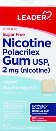 LEADER, Nicotine Polacrilex Gum, Nicotine Gum 2mg, for Those Who Smoke After 30 mins of Waking up, Original Flavor, Sugar Free, for Adults 18+, Both Men & Women, Compare to Nicorette, 50 Count