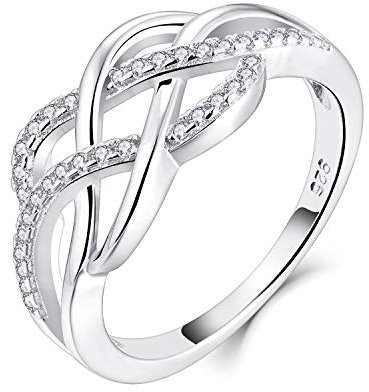 YL Keltischer Ring 925 Sterling Silber April Geburtsstein weißen Zirkonia Jubiläum Ewigkeit Unendlichkeit Keltischer Knotenring für Damen(Größe 52）