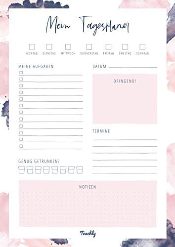 Teachly Tagesplaner A4-50 Seiten - 120g starkes Papier - tolles Schreibgefühl (Rosa)