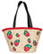 Becksöndergaard Raspy Reese Bag/Beige - Damen Korbtasche/Strandtasche klein aus Seegras - Erbeermotiv Lederhenkel Schwarz - 40 x 20 x 16 cm