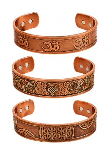 Touchstone Indisk handgjord magnet koppararmband chakra smycken manschett present kvinnor män. Set med 3, Koppar, inte känd