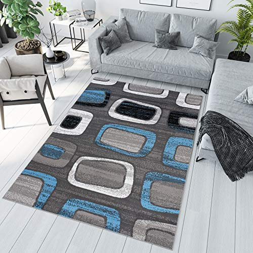TAPISO Maya Kollektion Teppich Kurzflor Modern Grau Weiß Dunkelgrau Schwarz Blau Meliert Figuren Design Wohnzimmer Schlafzimmer Jugendzimmer ÖKOTEX 130 x 190 cm