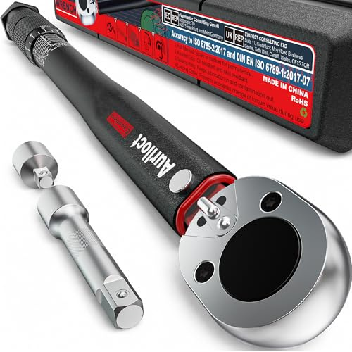 Aurlloct 1/2 Drive Click Torque Wrench Set, Torque Wrench Car 20-230 Nm, Wheel Torque Spanner with 3/8'' Adapter, ± 3% Accuracy for Truck, Car, Tire Replacement, and Motorcycle Car Maintenance