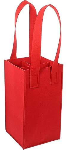 Wine Bag, Felt Wine Tote Bag, Detachable 4 Compartment Bottle Bags, Wine Cooler Bag for Christmas Wedding Birthday Party Shopping, Red