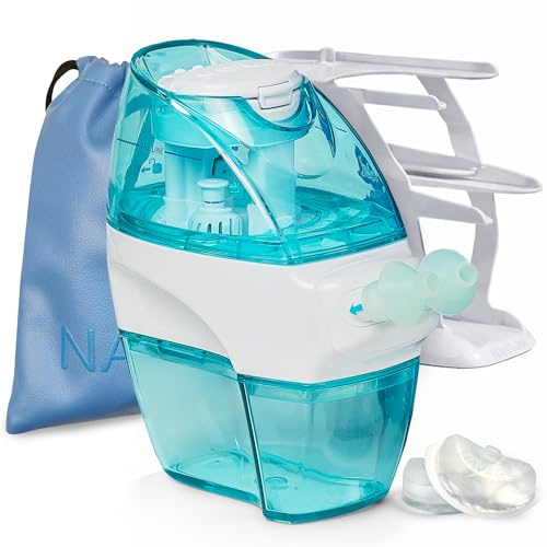 Navage Nasal Care Deluxe Bundle – Powered Nose Cleaner for Congestion Relief w/ 30 SaltPods, Storage Caddy, Sky Blue Travel Bag & Batteries ($137 Value). Sinus Rinse for Clinically Proven Benefits