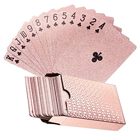 YuZhou Rose Gold Poker Cards, Magic Game Cards, Gold Foil Playing Cards, Waterproof Deck of Plastic Poker Cards for Game, Family, Birthday Party