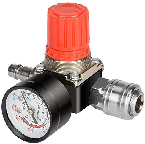 oumuik Réducteur de pression d'air comprimé 1/4, norme UE, 4 trous, avec manomètre et bande en téflon