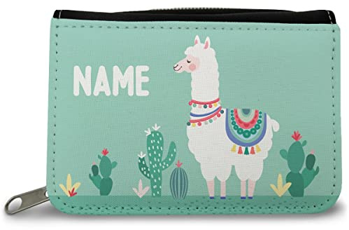 GRAVURZEILE Bedruckte Geldbörse - Lama Design - Personalisiert mit Name - Geschenk für Kinder & Teenager für Taschengeld Fahrkarte - für Jungen Mädchen Schüler zum Geburtstag Einschulung