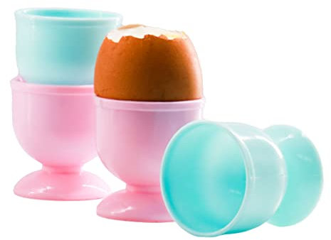 Egg Cups Set of 4, Lightweight Boiled Egg Holders Great for Breakfast, Durable Plastic, Dishwasher Safe, 5 x 5 x 4 cm, Colour Sent at Random (4 Pack of Egg Cups)