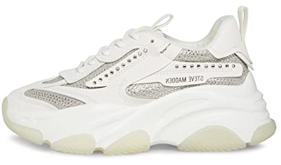 Steve Madden, Possession, Sneaker da donna con plateau, Strass bianchi., 39 EU