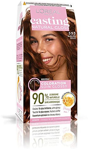 L’ORÉAL PARIS - Coloration Cheveux Permanente - Couleur Ultra Glossy - Sans Ammoniaque - 90% d'Ingrédients d'Origine Naturelle - Casting Natural Gloss - Nuance : Auburn Épicé (553)