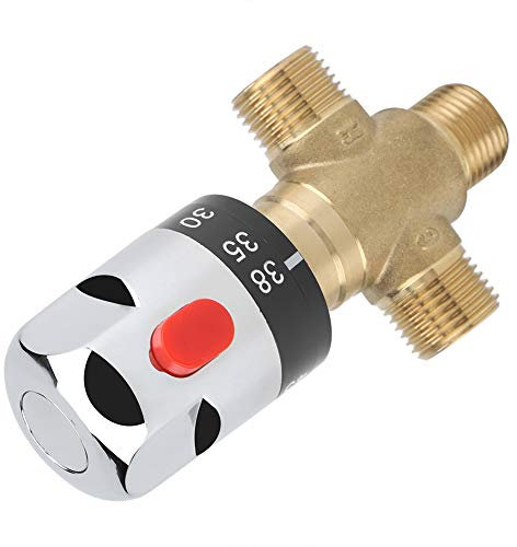 Qiilu limiteur de Temperature mitigeur 3/8 Mitigeur Thermostatique en Laiton Tuyau de Température de l'eau Contrôle du Thermostat du Bassin Mitigeur Thermostatique Mitigeur de Douche Thermostatique d
