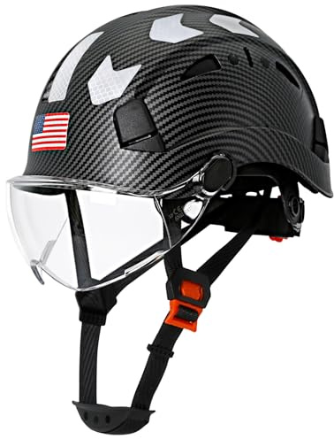 Carbon Fiber Hard Hat with Visor - Vented Hard Hats Construction OSHA Approved,Carbon Fiber Pattern Custom Hard Hat with Chin Strap Ratchet,6-Pt Safety Helmets Cascos De Construccion Fibra Aolamegs