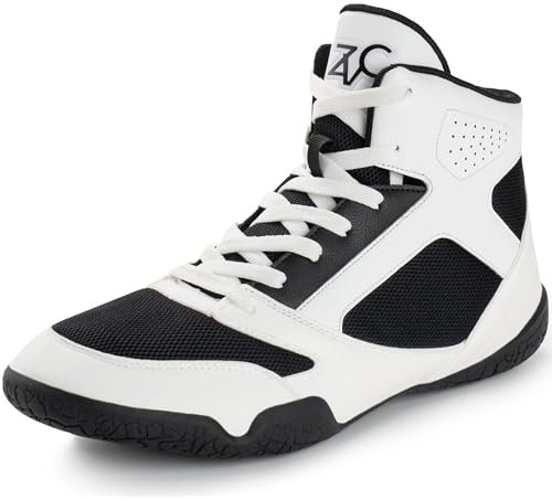 ZVC Zapatos de lucha libre para hombre, zapatos de boxeo para lucha, levantamiento de potencia, botas de culturismo, Blanco, 47 EU