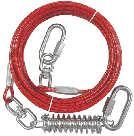 Miao Chuai Cable de amarre para perro, cable de perro de 10/15/20/30/40/50 pies con gancho giratorio y resorte de choque, correas de perro resistentes para patio al aire libre y camping, camino de