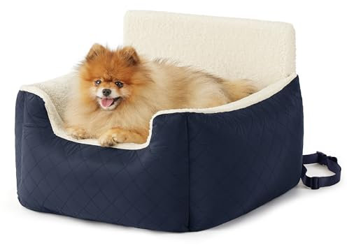 Lesure Small Dog Car Seat - Waterproof Dog Booster Seat, Puppy Car Bed With Clip-On Leash for Pet Travel Carrier Bed, 54.5x49.5x38cm, Blue