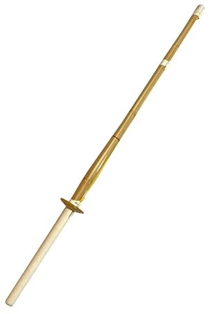 TEKKA BUDO Kendo Shinai 120 cm - Schwert Bambus - Griff mit weißem Leder - Inkl. Tsuba - Bambusstreifen