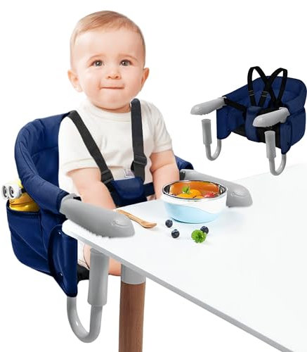 FIVMEN Tischsitz Baby Babysitz Tisch Faltbar Hochstuhl Sitzerhöhung Stuhlsitz mit Einteiliger Sicherheitsgurt und Rückenpolster für zu Hause und Unterwegs bis 15 kg, Blau