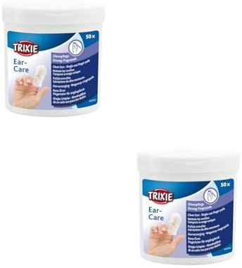 TRIXIE Ear Care Ohrenpflege Fingerpads | Doppelpack | 2 x 50 Stück | Fingerpads mit pflegender Reinigungslotion | Zur Ohrenreinigung von Hunden, Katzen und andere Kleintiere