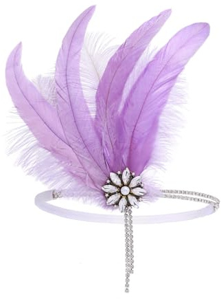 IYOU 1920er Jahre Feder Flapper Haarschmuck Hell Lila Kristall Gatsby Stirnband Abschlussball Hochzeit Haarschmuck für Frauen