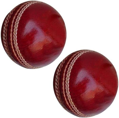 Cricket Ball (Pack Of 2) 156g - 5.5oz, Leather Hnad stitched for Coaching Practice Indoor & Outdoor Soft Training 4-Piece Construction | Ideal for T20, Net Practice, (Red)