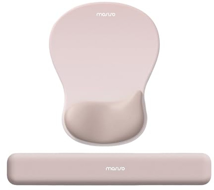 MOSISO Soporte Muñeca Ratón y Teclado Set, Alfombrilla Ratón Ergonómica con Espuma Memory Cóncava&Curvada, Base Non-Slip, Alivio del Dolor, Cómoda y Rectangular, Fácil Teclear Casa/Oficina,Albaricoque