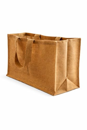 FROM INDIA BOUTIQUE Grand Sac Cabas en Toile de Jute Naturel 50x35x20 cm (35L) – Sac de Courses Réutilisable Écologique – Sac Jute Solide avec Poignées pour Marché et Shopping