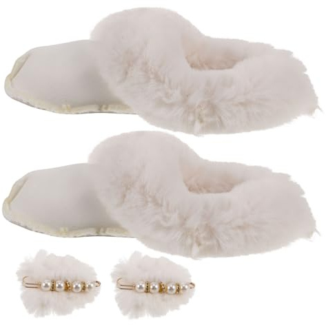 ABOOFAN Forro para Zapatos Cálidos de Invierno en Felpa de Color Claro con 2 Pompones, Plantilla Extraíble y Lavable para Comodidad y Calor en Interiores y Exteriores