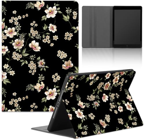 Stradvnaly Tablet Cover per Apple iPad Pro 11 2018/2020/2021,Cartoon Modello Aesthetics Custodia Stand Multi-Angoli Antiurto PU Flip Cover Bumper Silicone Case,Fiore Nero