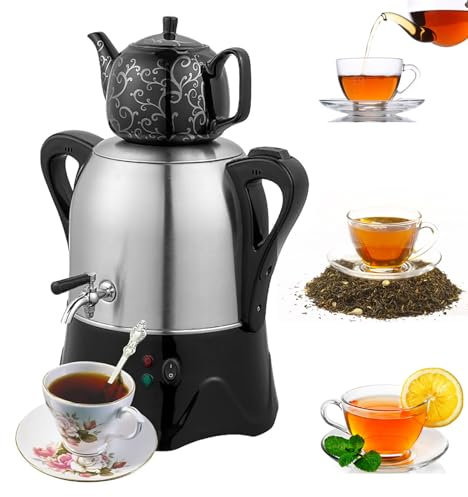 TYH Théière Électrique Turque 2000 W, Style Autofiltrant, Samovar Turc Électrique avec Fonction Maintien Au Chaud, Bouilloire Électrique À 2 Niveaux, Théière en Acier Inoxydable 3 L