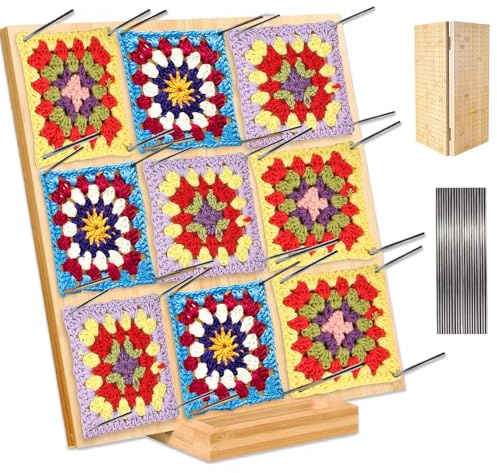 Cnwinu 13Inches Crochet Blocking Board,Granny Square Blocking Board with 20Pins,Crochet Accessories Gifts for Crocheters,Wooden Blocking Mats for Knitting Granny Squares,Lace,Hats