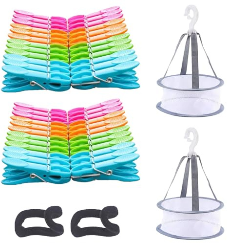 Guyode 48 Pièces Pince a Linge, 2 Pièces Panier Pince a Linge Exterieur, Antidérapant Epingle à Linges, Coloré Cintre Pinces, Plastique Epingle à Linges pour Serviettes Vêtements Chaussettes
