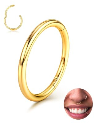 BodyBonita Piercing Naso Anello con Cerniera - 316L Acciaio Chirurgico Orecchini senza Cuciture 16G Septum Clicker Labbro Anelli Cartilagine Elica Daith Conch Trago Rook Ombelico 8 mm-Oro
