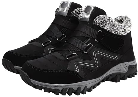 Womens Winter Warm Casual Faux Fur Lined Snow Boots Running Shoes Outdoor Indoor Hiking Camping Climbing Waterproof Booties Wide Fit Adjustable Strap Orthopedic Barefoot Yard Ankle Boots Black
