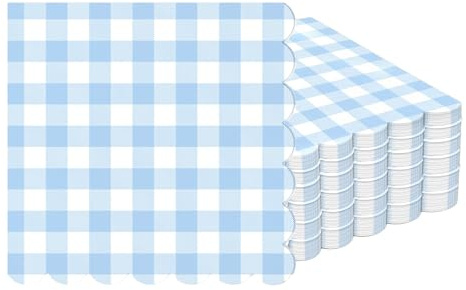 RUISPEED 50 unidades de servilletas de cuadros azul y blanco – 33 x 33cm servilletas de papel con borde ondulado, ideal para cumpleaños, bodas, picnics, baby shower y fiestas