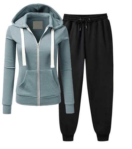 MJGkhiy Chándal de mujer deportivo completo de invierno de dos piezas sudaderas con cremallera y capucha + pantalones chándal completo casual color contraste trajes de gimnasia jogging elegante