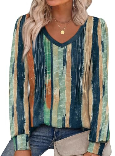 Alaroo Women Blouses Long Sleeve Shirts 2025 Fall Winter Tunic Tops Pleated V Neck Dressy Casual Trendy Print 31 XL