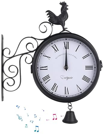 Orologio da parete per giardino - Orologio creativo in ferro da parete, grande decorazione da parete in metallo per esterni | Relj da giardino decorativo in stile antico, resistente telaio in metallo