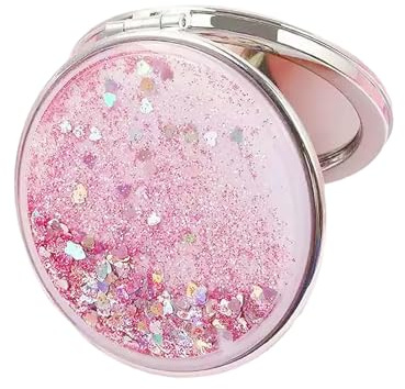 KASLCWA Espejo de Bolsillo, Rosa Espejo de Bolso Maquillaje Metal, Espejos Plegable Redondos