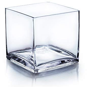 WGV Cube Glass Vase, Candle Holder, 6x6x6, [Bulk Qty and Size Options] Clear Elegant Floral Accent Container Planter Terrarium for Wedding Party Event Home Decor, 1 Piece