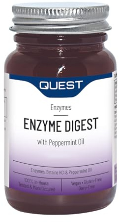 Quest Enzyme Digest with Peppermint Oil & Betaine. 180 Vegan Tablets for Bloated Stomach and Indigestion. Dairy and Gluten Free Enzymes Digestion Supplement for Bloating and Heartburn Relief (2 Pack)