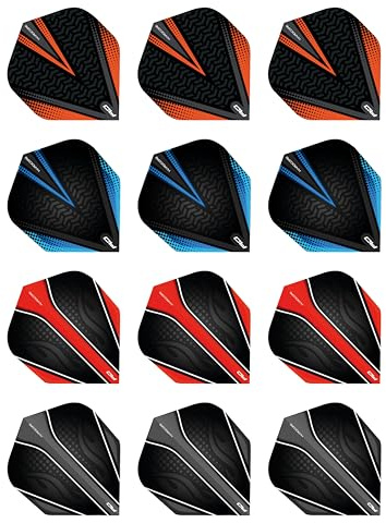 RED DRAGON Hardcore Selection Pack Black V Extra Thick Standard Dart Flights - 4 sets Per Pack (12 Dart Flights in total)