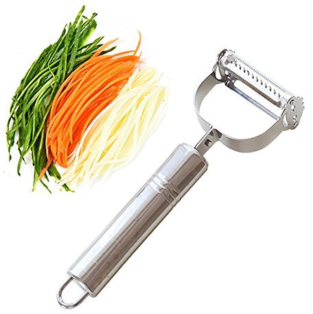 Wankd 3-in-1 Premium Ultra Sharp Edelstahl Dual Julienne & Gemüseschäler Schneide,Julienneschneider– Amazing Werkzeug für Making Leckere Salate und Gemüse-Nudeln (Edelstahl)
