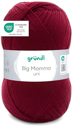Gründl Wolle Big Mamma uni - XXL Wolle zum Stricken - Strickgarn - Weich und hautfreundlich - 100% Polyacryl - 1 Knäuel 400 g / 1040 m - Nadelstärke 3,5-4,5 - kirsche