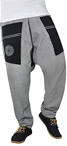 virblatt - Haremshose Damen & Haremshose Herren | Baumwolle | Goa Hose Herren Pumphose Aladinhose Hippie Hose leichte Sommerhose Yoga - Mondlandung S-M grau