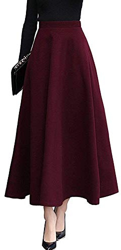 RIZ-ZOAWD Jupe Longue Femme Hiver Élégant Taille Haute Laine Jupe Plissée A-Ligne Skirts avec Poches Vert-S
